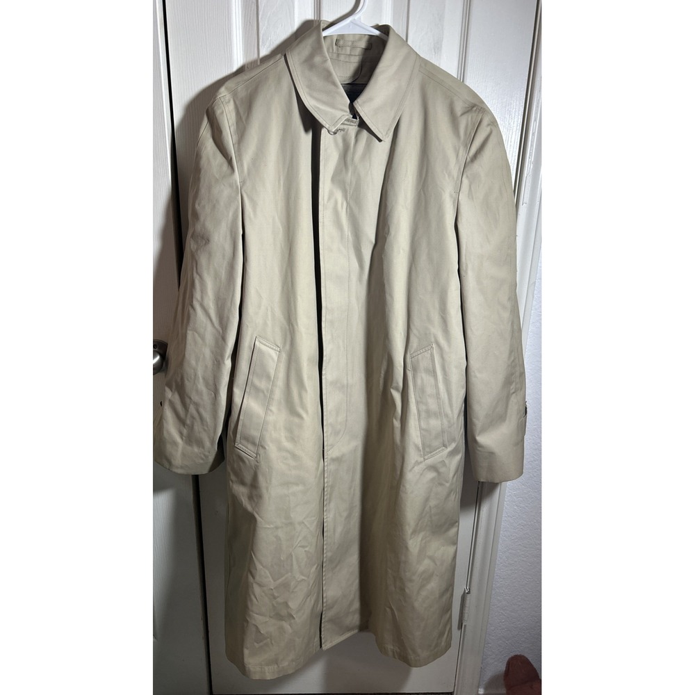 London Fog Trench Coat 40 Long Beige Removable Lining Weather Wear Vintage 90s
